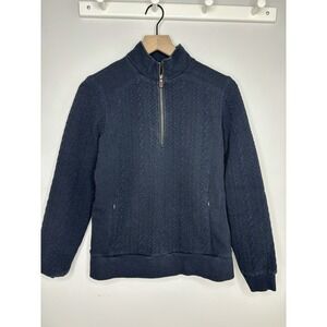 Orvis Fisherman 1/4 Quarter Zip Chunky Pullover Blue Small Cable Knit Coastal